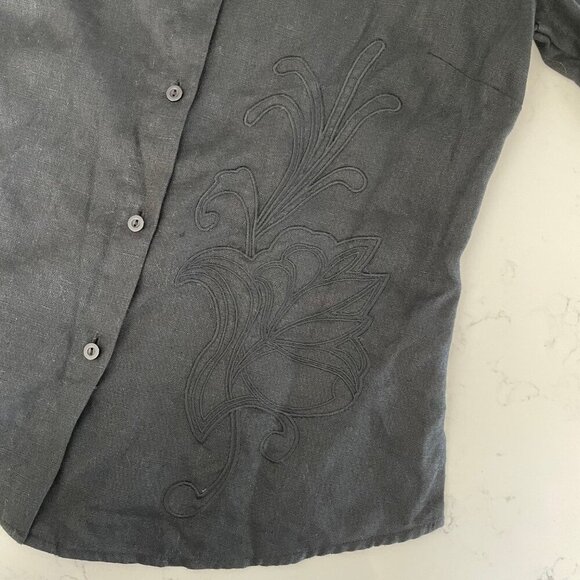 Nygard Collection 3/4 Slv Button Down 100% Linen Blouse w Embroidery Black Sz 8 - Picture 8 of 11